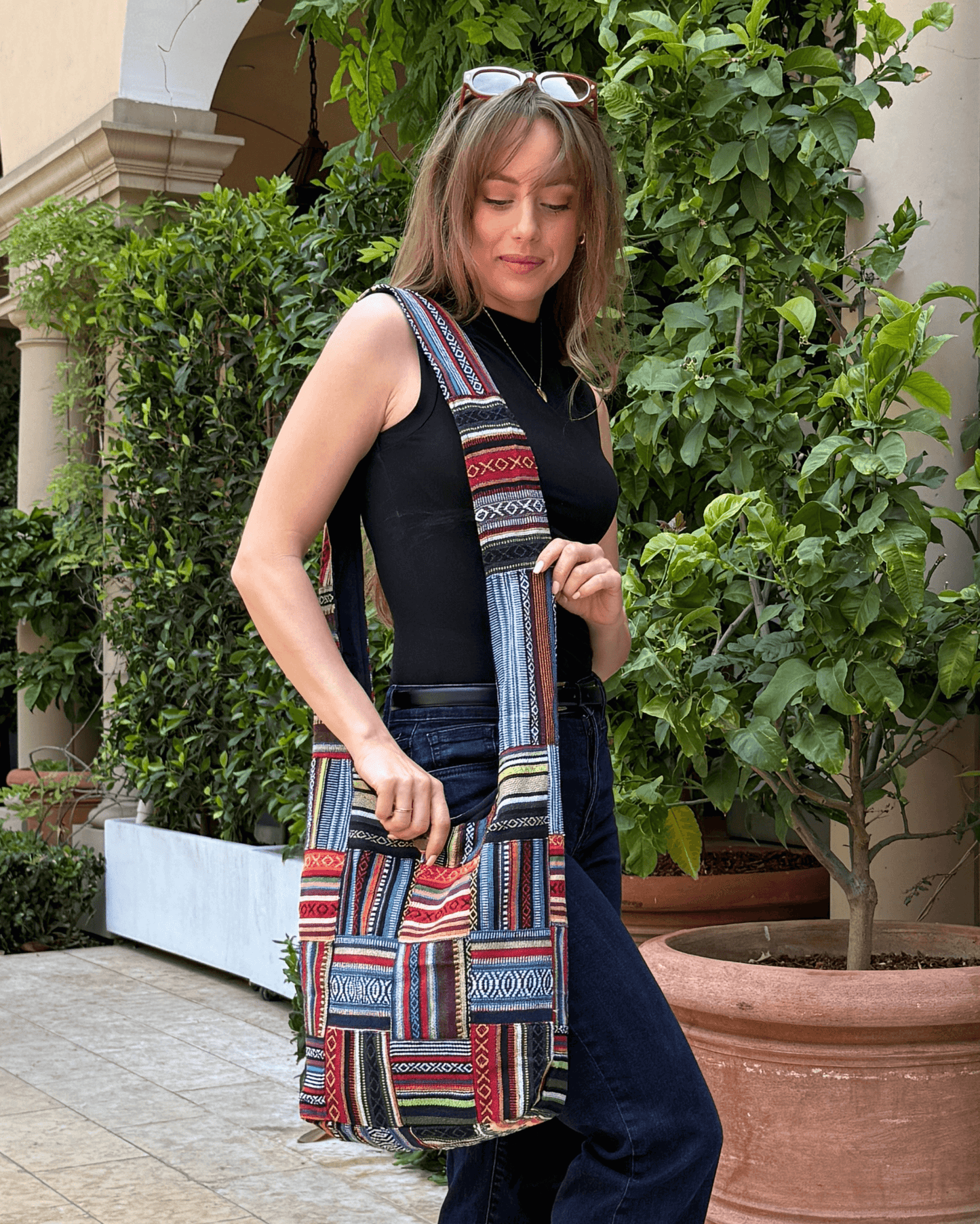 Sac Hobo Rayé Patchwork de la Collection Kathmandu