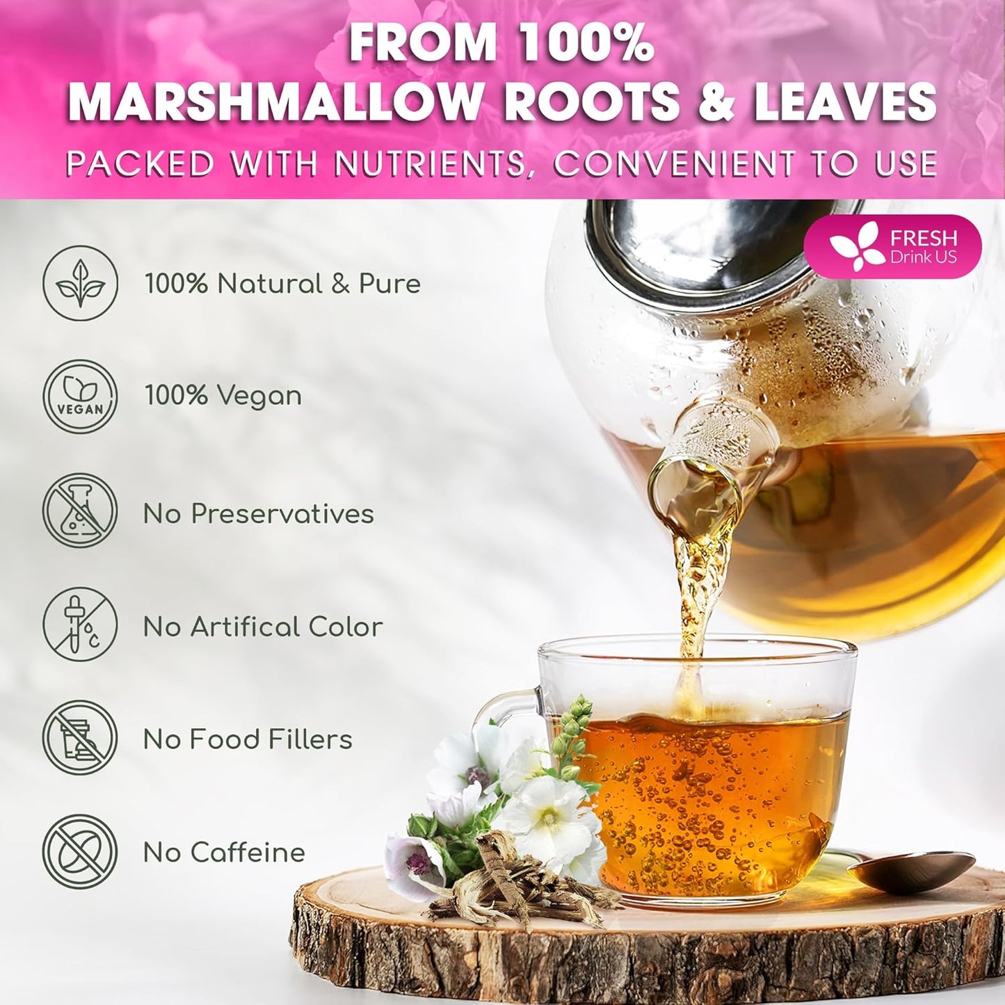 Bolsitas de té de raíz y hojas de malvavisco de primera calidad, 100 % naturales y puros. 