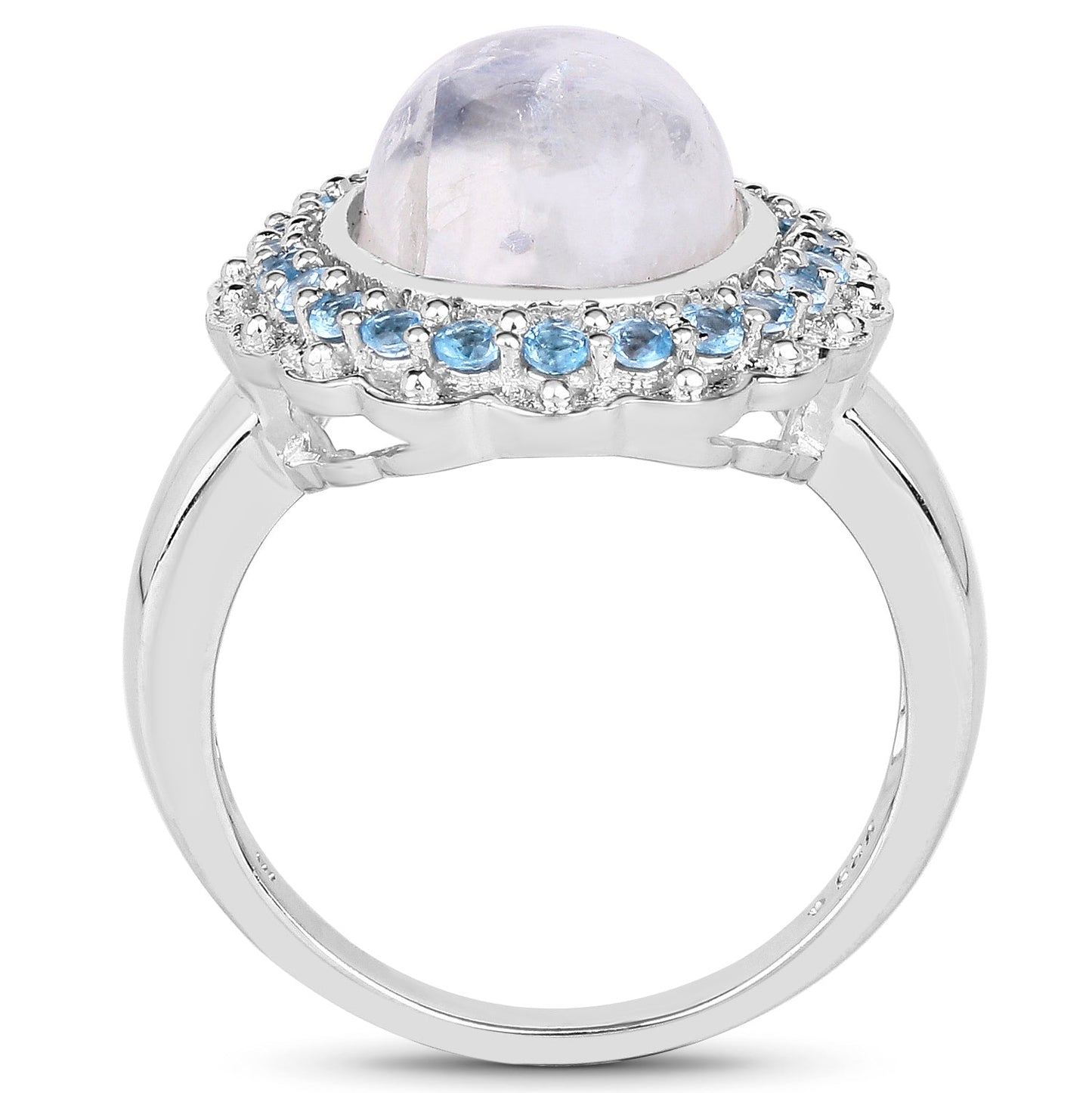 7.21 Carat Genuine White Rainbow Moonstone & Swiss Blue Topaz Ring