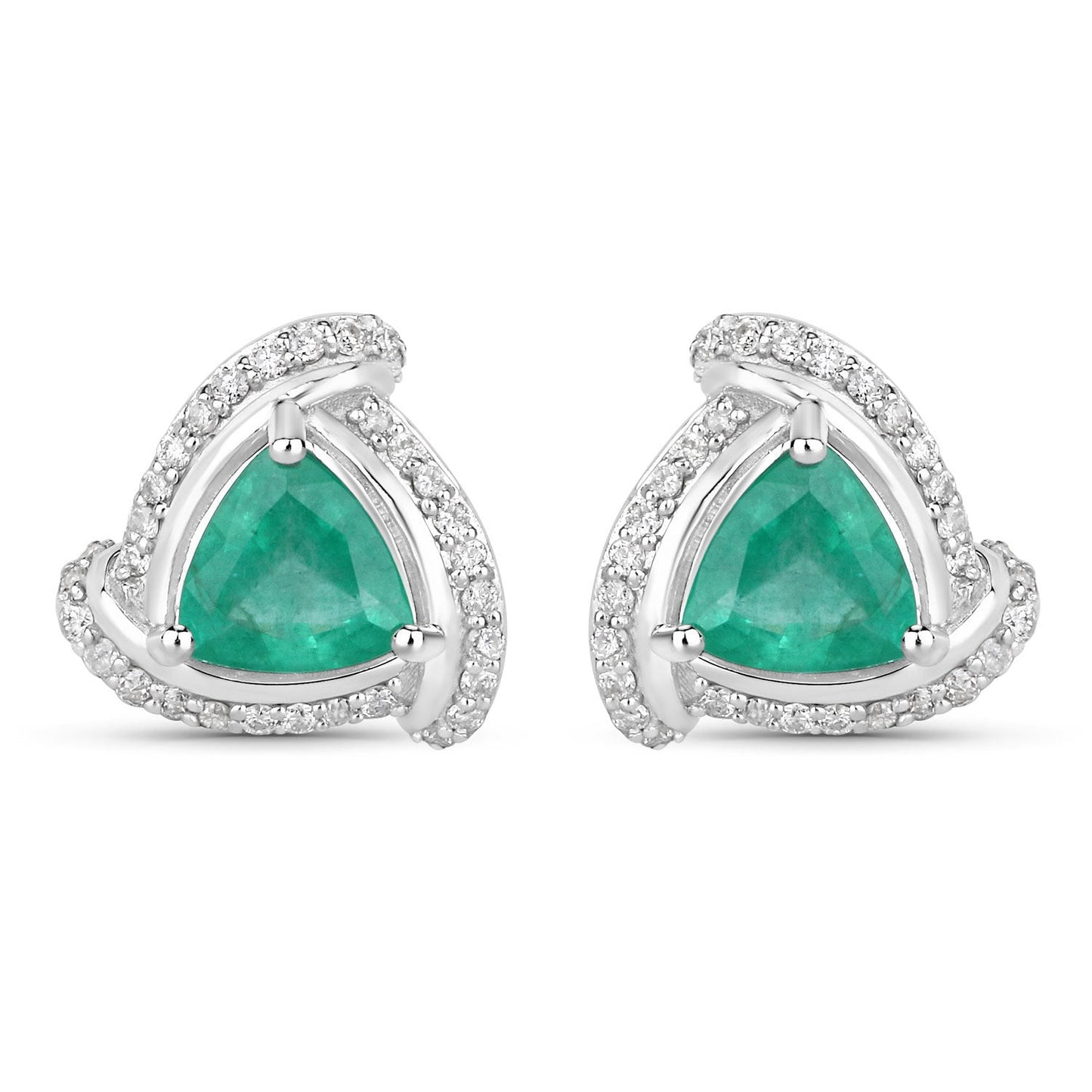 Boucles d'oreilles en or blanc 14K avec émeraudes zambiennes et diamants de 1,23 carat