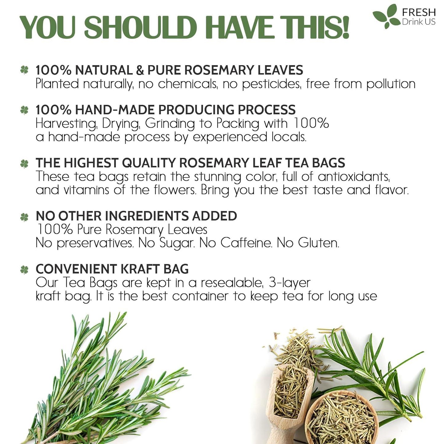 Premium Rosemary Leaf Tea Bags - 100% Natural & Pure