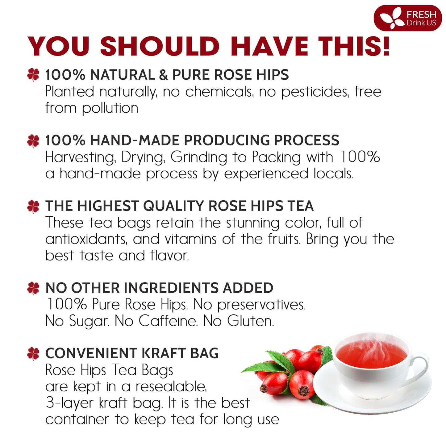 Premium Rosehip Tea Bags - 100% Natural & Pure