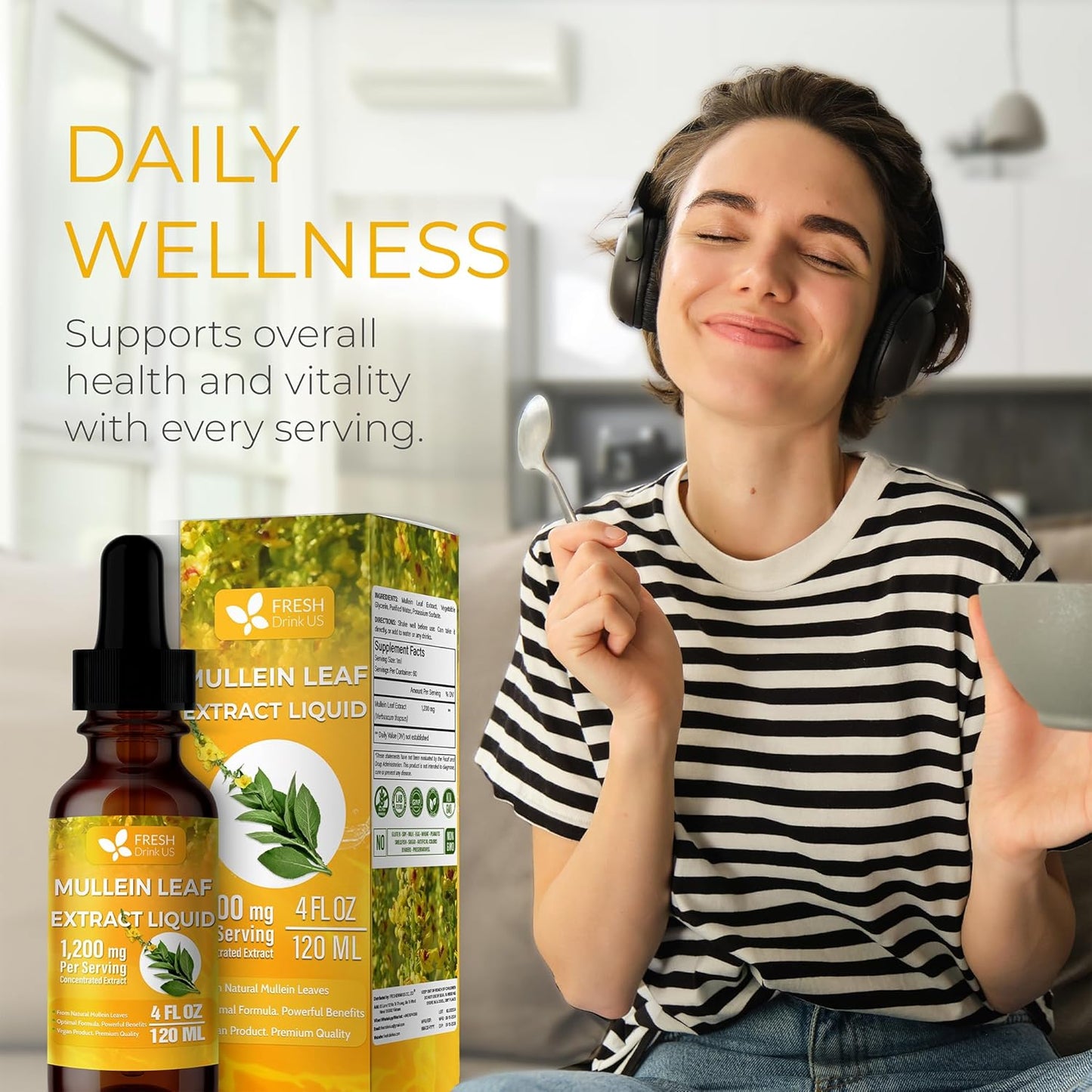 Mullein Drops for Lungs Cleanse Support, Mullein Extract Liquid – 100% from Natural Mullein Leaves, Non-GMO, Gluten-Free - Korvel