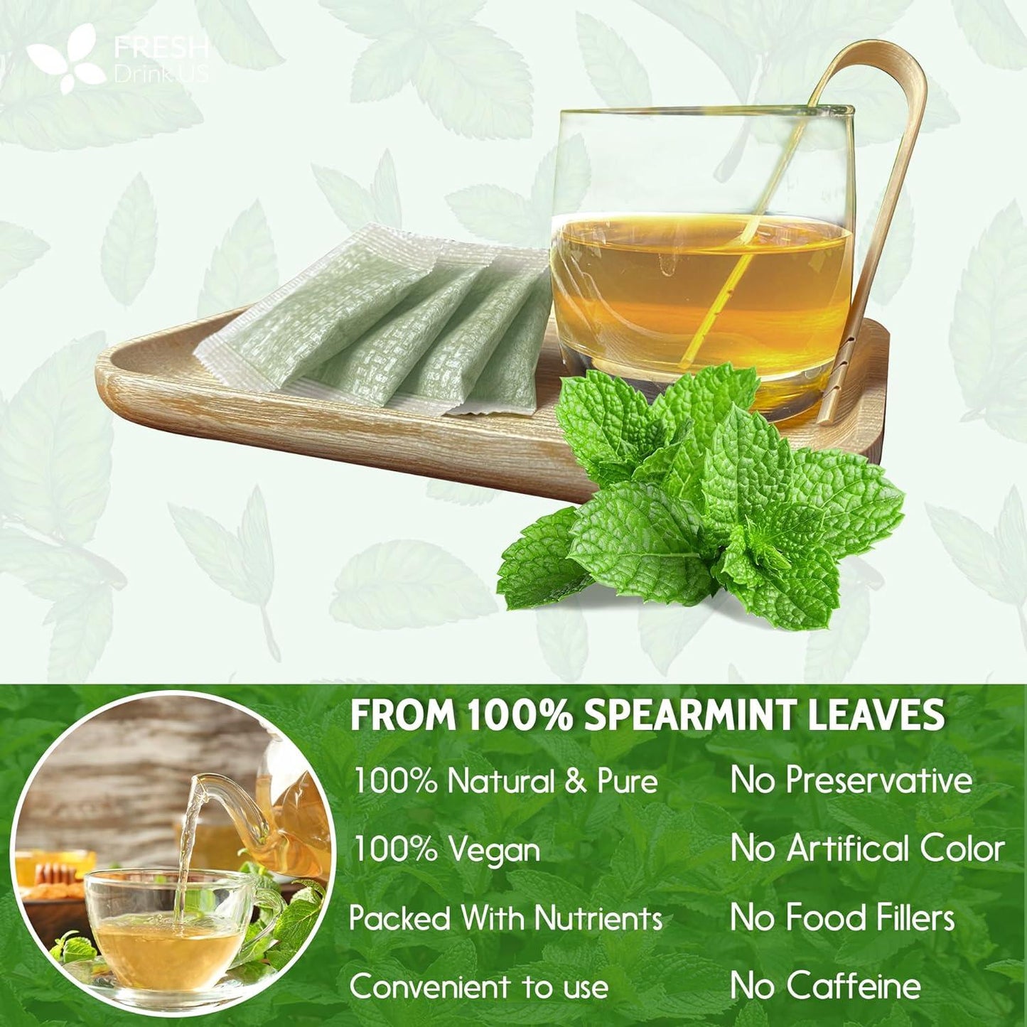 Bolsitas de té de hierbabuena, hojas de hierbabuena 100 % naturales y puras. Té de hierbabuena en hojas sueltas. Té de hojas de hierbabuena. Sin azúcar, sin cafeína, sin gluten, vegano. 