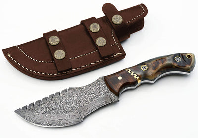 Premium Handcrafted Raindrops Damascus Steel Tom Brown Tracker Knife - Perfect for Outdoor Adventures | KBS Knives - Korvel