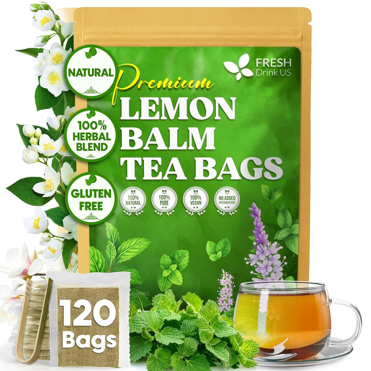 Premium Lemon Balm Leaf Tea Bags - 100% Natural & Pure