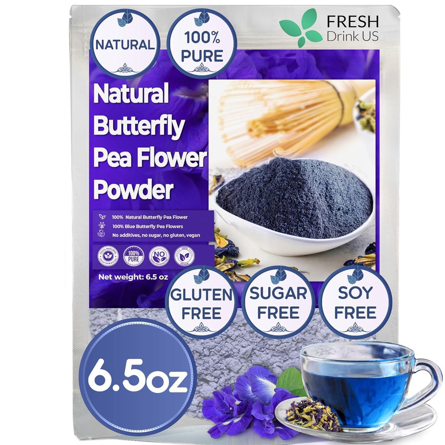 Premium Butterfly Pea Flowers, Tea Bags, 100% Natural and Pure from Butterfly Pea Flowers, Hand-made, Made With Natural Materials-Corn Fiber Tea Bag, Sugar/Caffeine/Gluten Free - Korvel