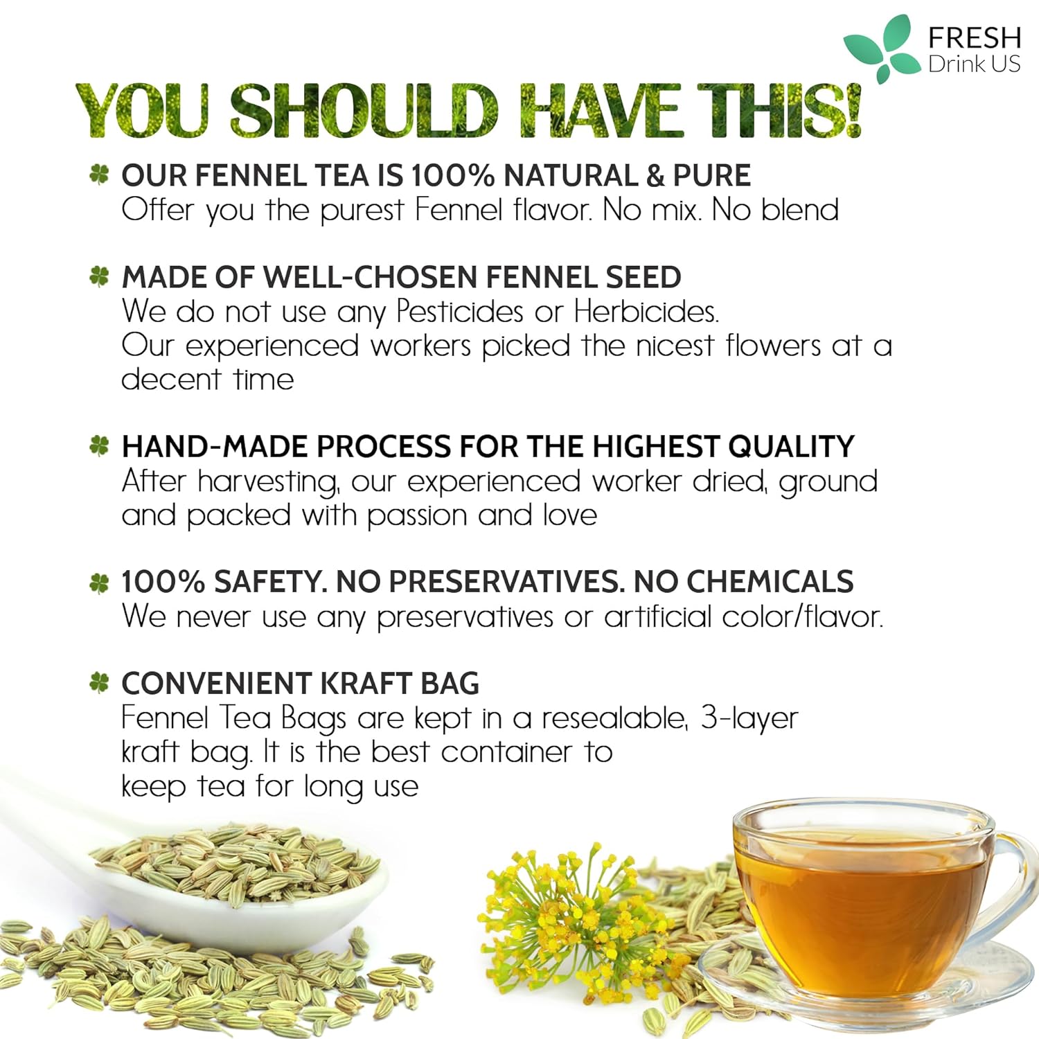 Premium Fennel Tea Bags, 100% Natural & Pure from Fennel Seeds. Fennel Seed Herbal Tea. Fennel Seed Tea. Made with Natural Material Tea Bags. No Sugar, No Caffeine, No Gluten, Vegan. - Korvel