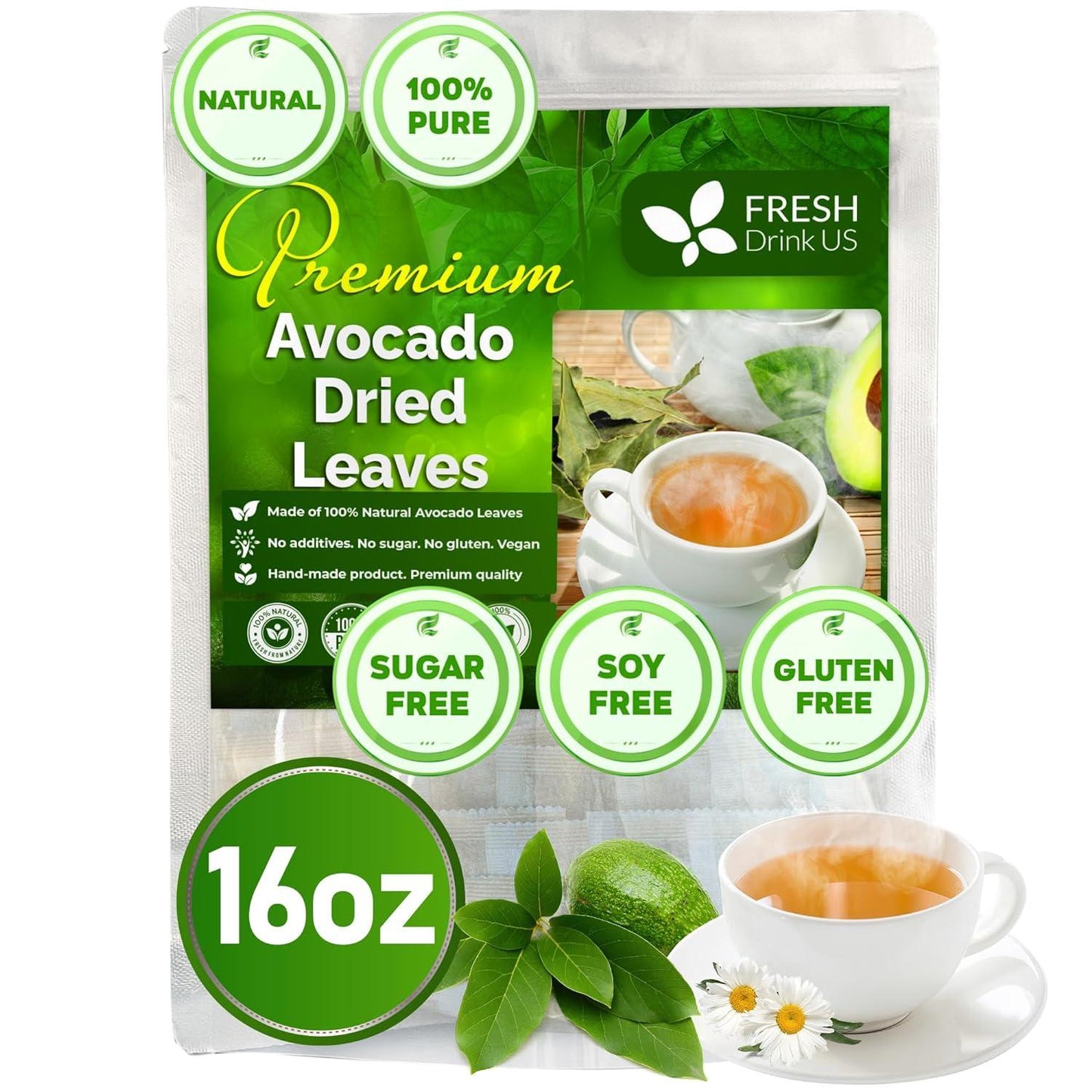 Natural Avocado Whole Leaves Dried, Tea Bags, 100% Pure from Avocado Leaves, Avocado Leaf Tea, Hojas de Aguacate Seca, No Additives, No Caffeine, Vegan - Korvel
