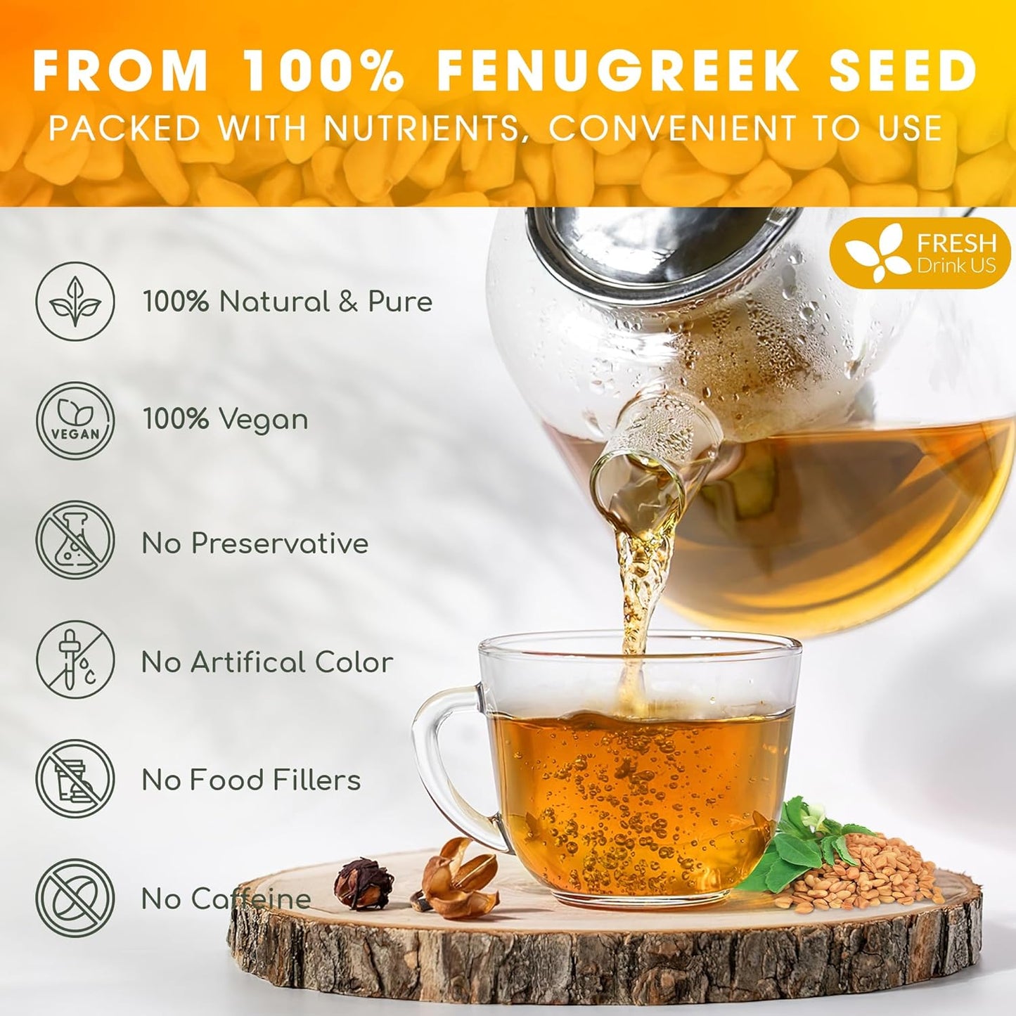 Premium Fenugreek Tea Bags - Caffeine-Free & Vegan (30 Bags)