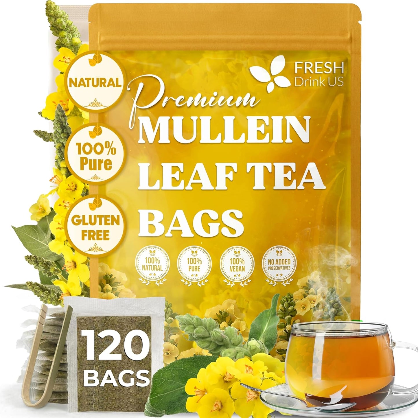 Premium Mullein Leaf Tea Bags - 100% Natural & Pure
