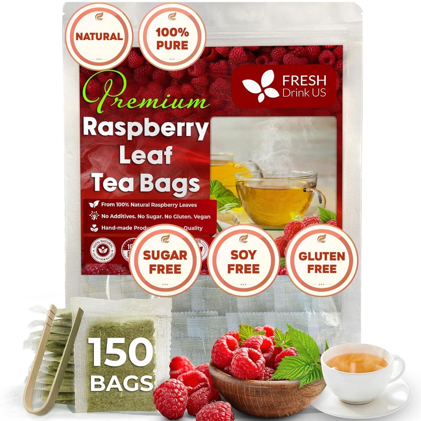 Premium Raspberry Leaf Tea Bags - 100% Natural & Pure