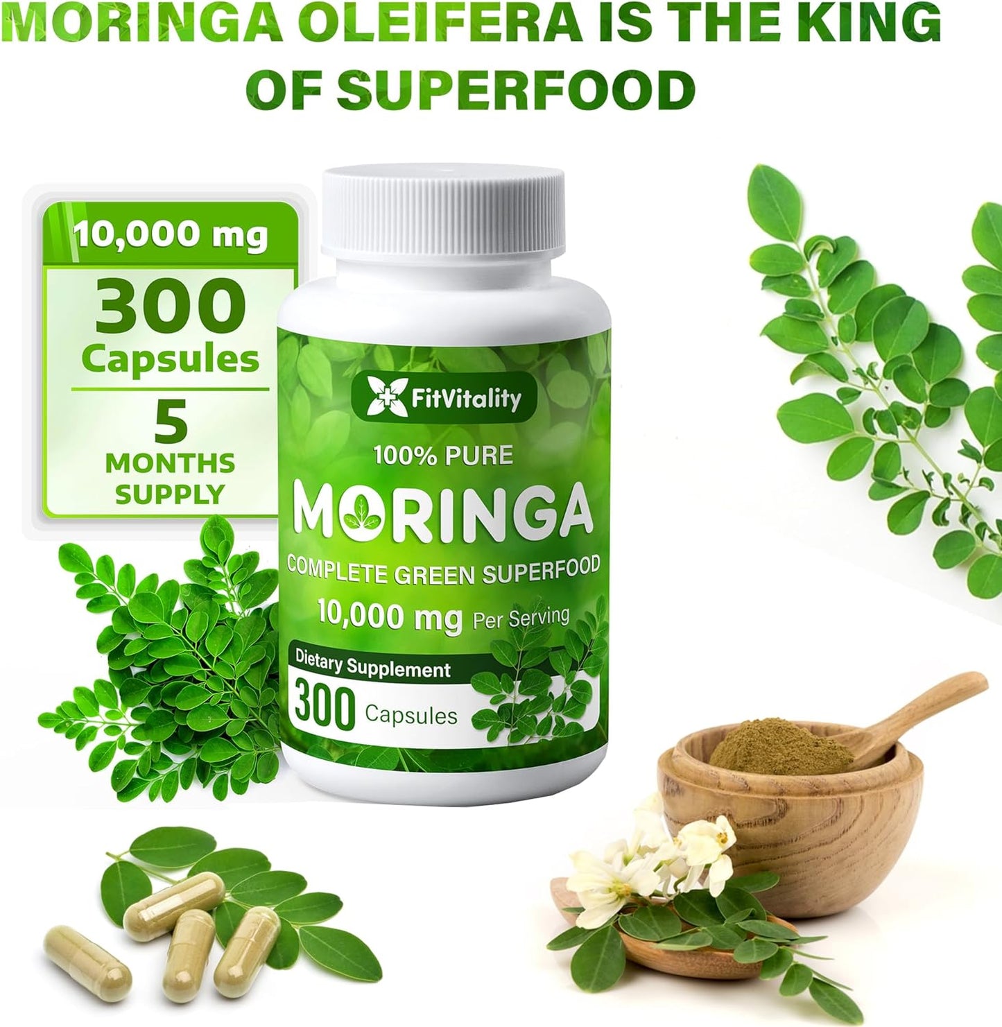 Moringa Capsules|300 Capsules|Moringa Oleifera|10,000mg - Korvel
