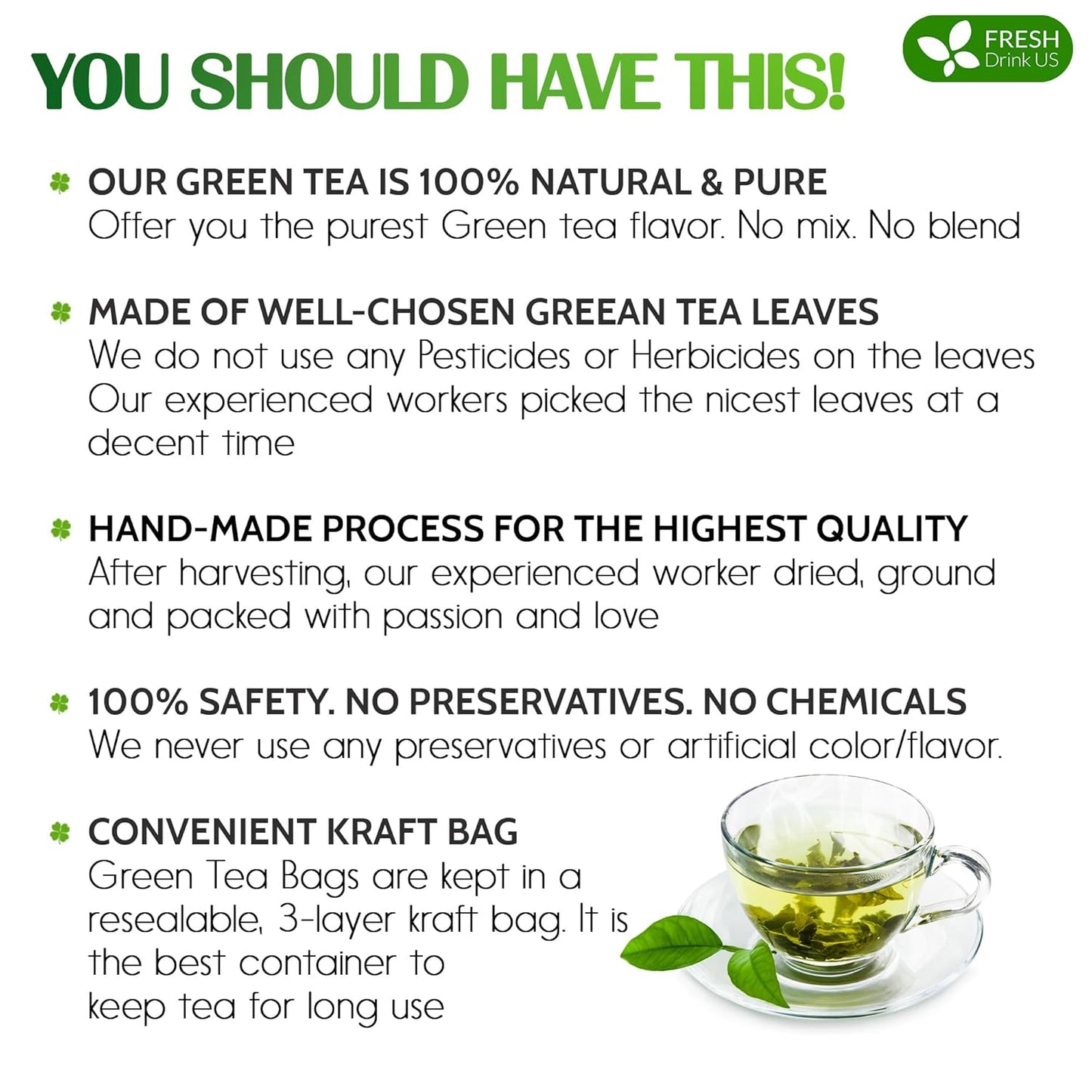 Bolsitas de té verde premium, 100 % natural y puro. Té verde de hierbas. Sin azúcar, sin gluten, vegano. 