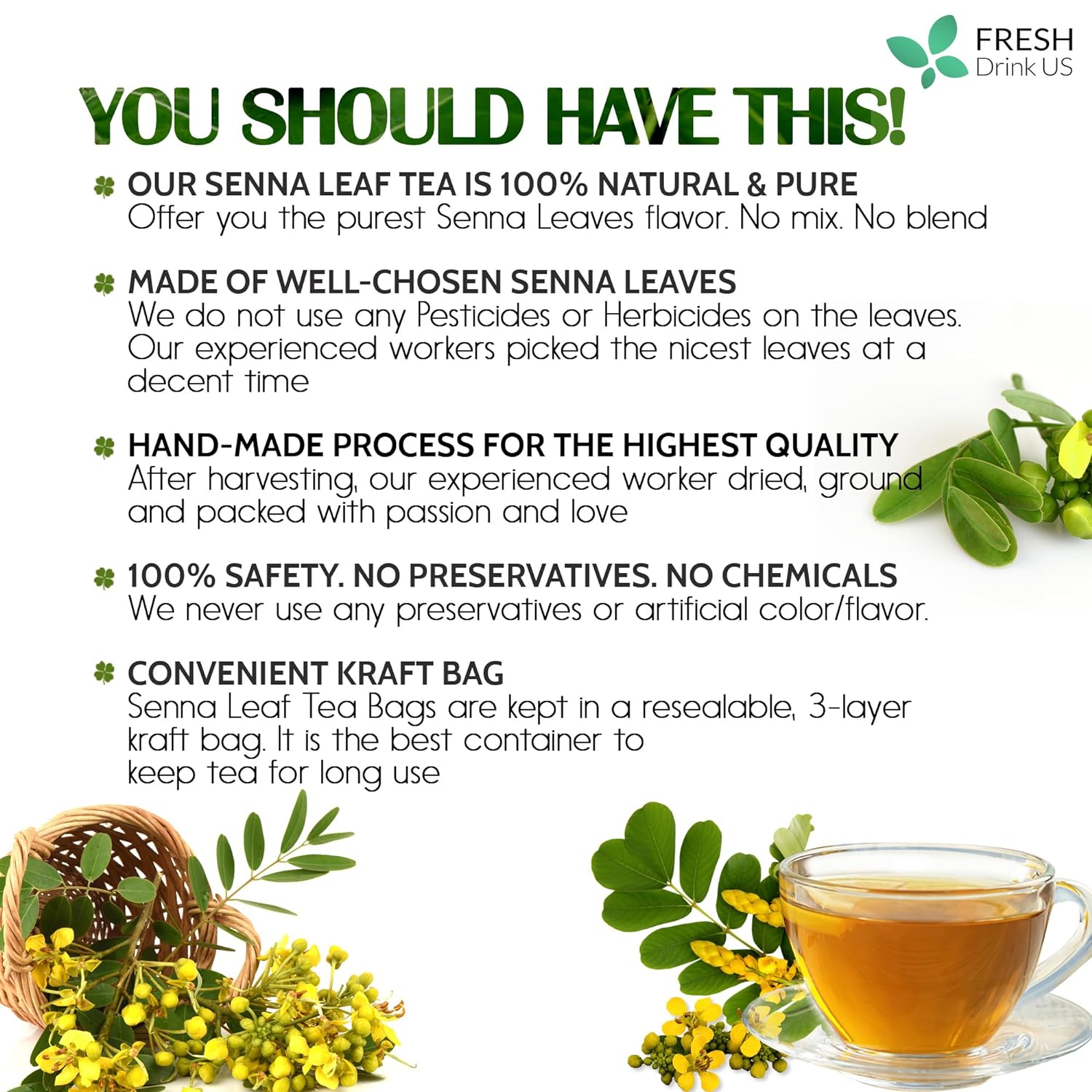 Premium Senna Leaf Tea Bags, 100% Natural & Pure from Senna Leaves. Loose Leaf Senna Herbal Tea, Made with Natural Material Tea Bags, Senna Leaf Tea. No Sugar, No Caffeine, No Gluten, Vegan. - Korvel