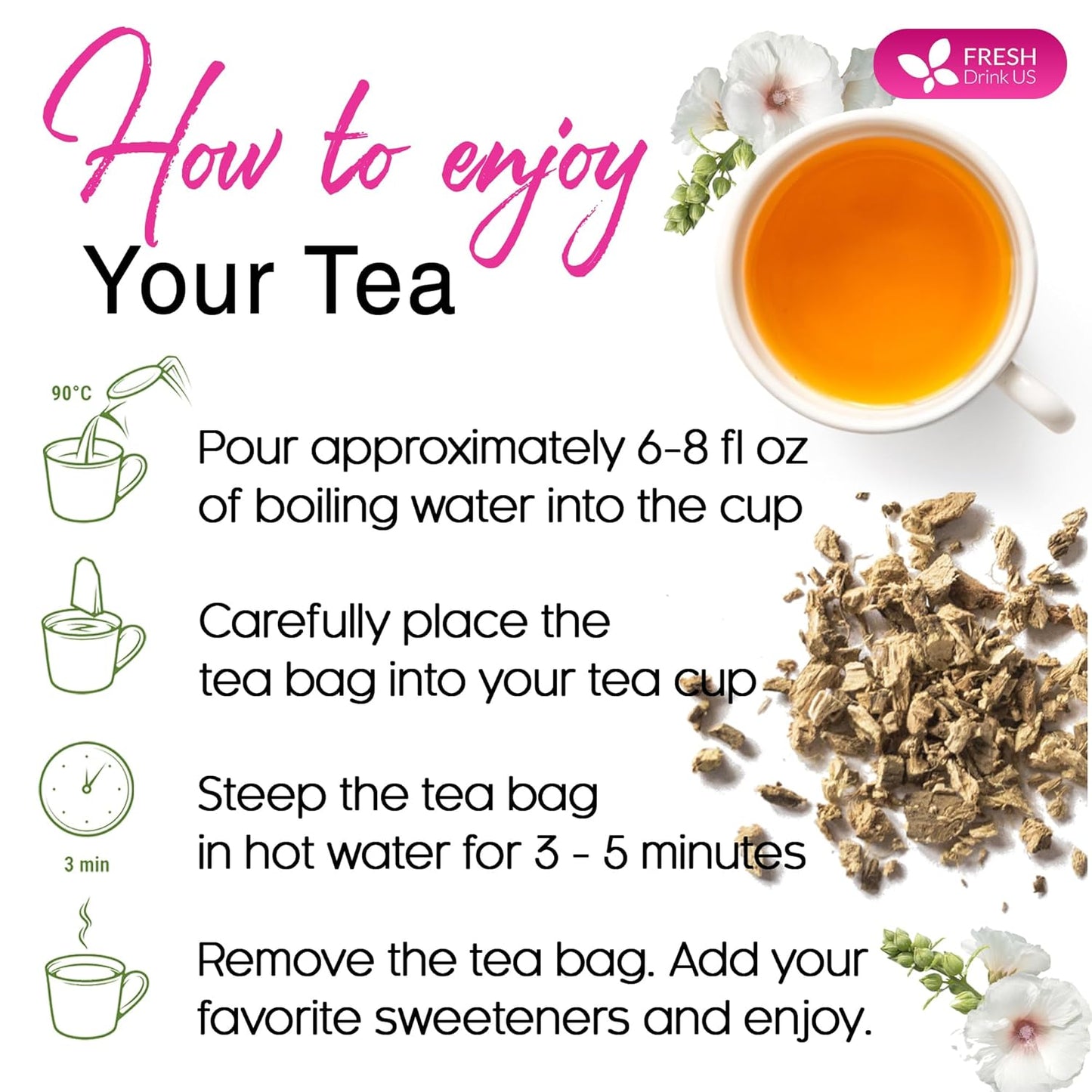 Bolsitas de té de raíz y hojas de malvavisco de primera calidad, 100 % naturales y puros. 