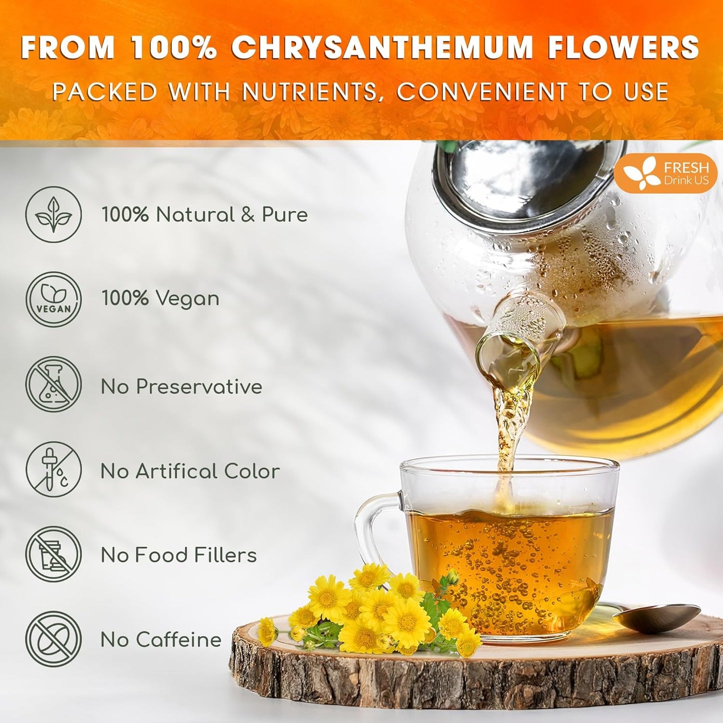 Organic Chrysanthemum Herbal Tea Bags - Caffeine-Free & Vegan