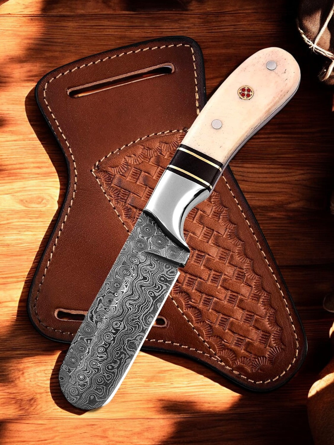 Artisan Bull Cutter Knife – 7" Raindrops Damascus Steel Masterpiece - Korvel