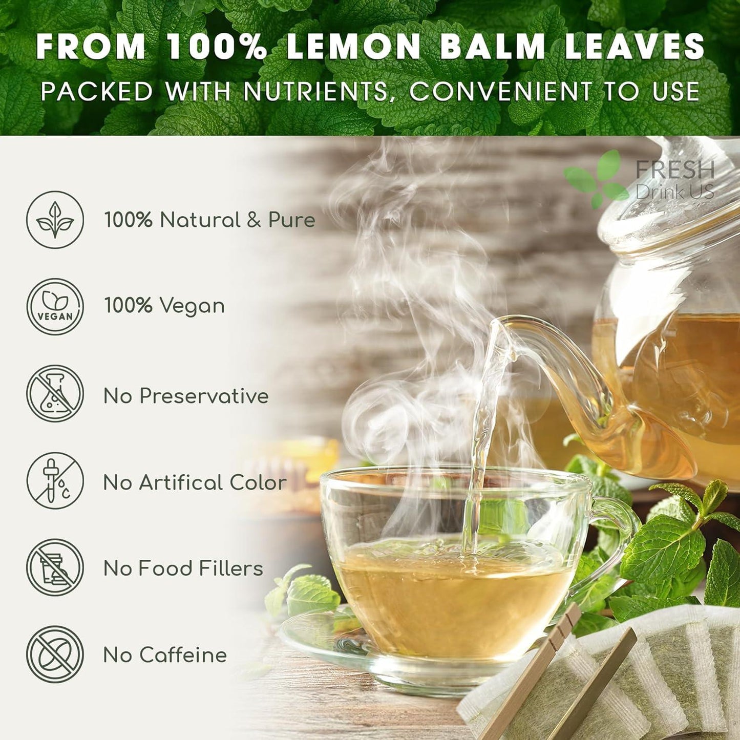 Premium Lemon Balm Leaf Tea Bags - 100% Natural & Pure