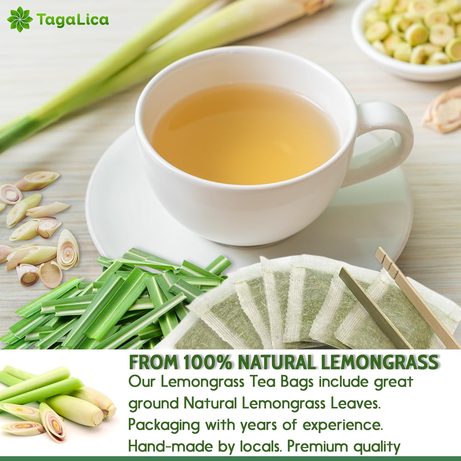 Lemongrass Tea Bags, 100% Natural & Pure Lemongrass leaves, Eco-Conscious Tea Bags, Lemongrass Herbal Tea. Lemongrass Leaf Tea. No Sugar, No Caffeine, No Gluten, Vegan. - Korvel