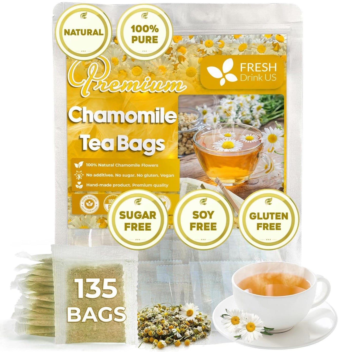 Chamomile Tea Bags, 100% Natural Chamomile, Freshly Picked, Naturally Dried Chamomile, Hand-made, Biodegradable Tea Bag - Korvel