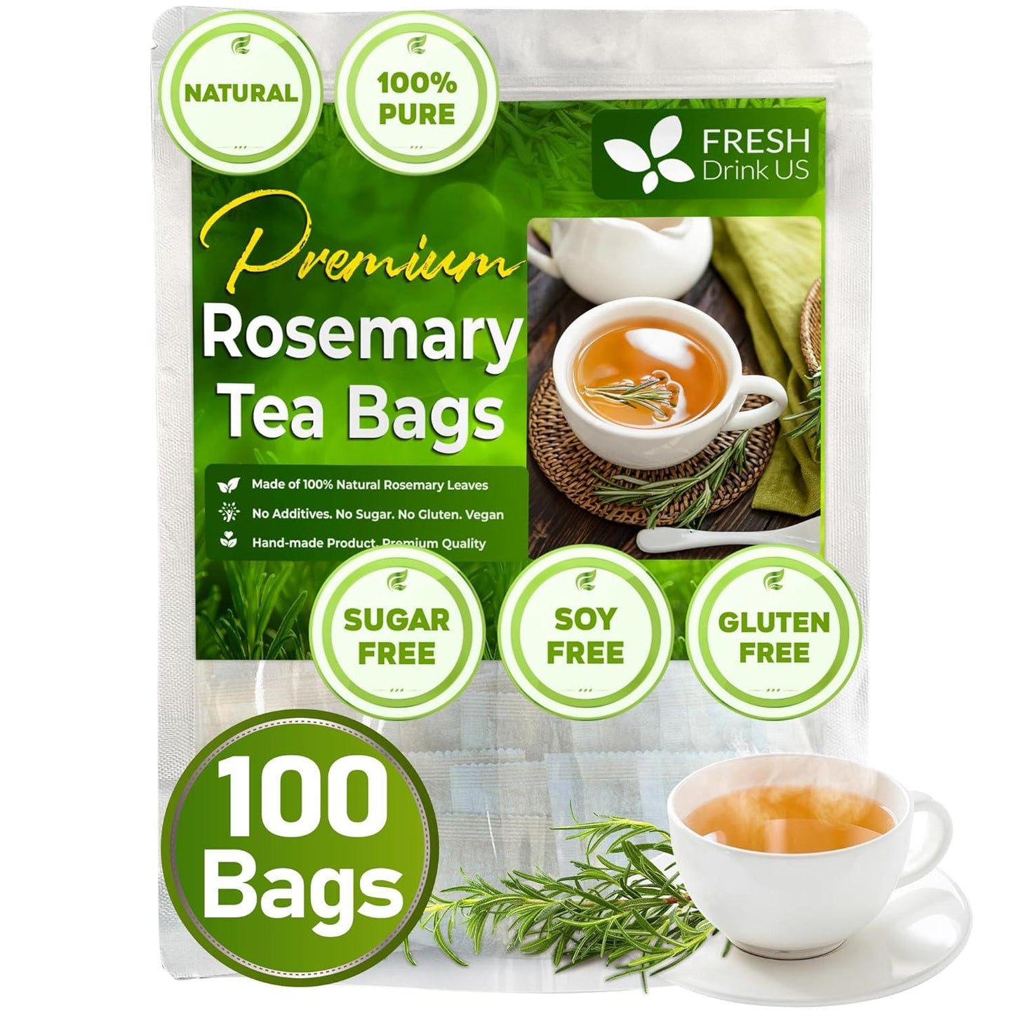 Premium Rosemary Leaf Tea Bags - 100% Natural & Pure
