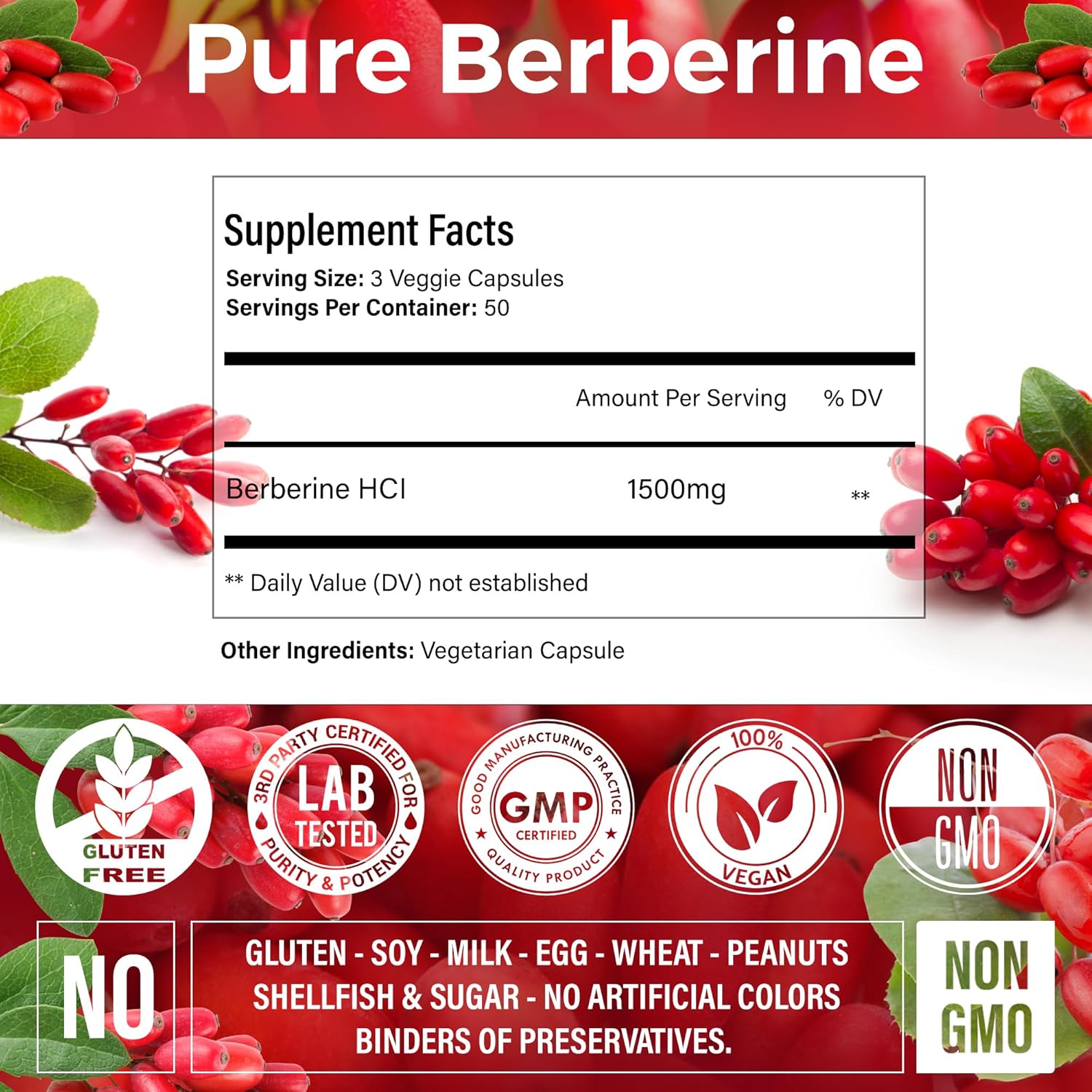 Premium Berberine Supplement, Non-GMO, Gluten-Free - Korvel