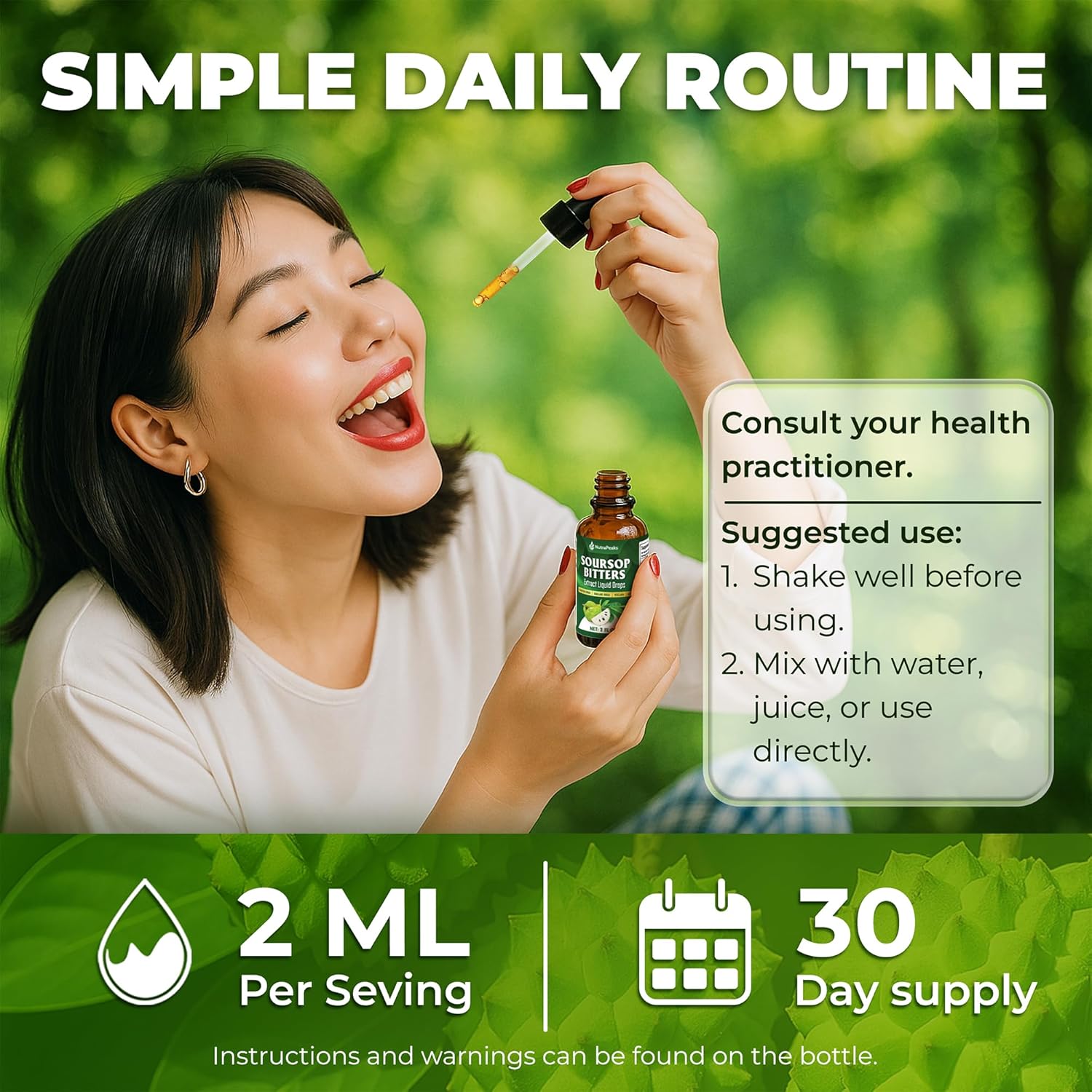 Soursop Bitters Liquid Drops – Premium Herbal Blend with Soursop Leaves, Black Seed, Moringa, Ashwagandha, Senna, Goat Weed & Ginger, 2 fl oz - Korvel