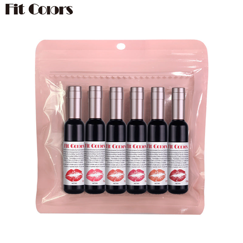 Set de Brillo de Labios Mate Fit Colors Botella de Vino Rojo - 6 Pcs