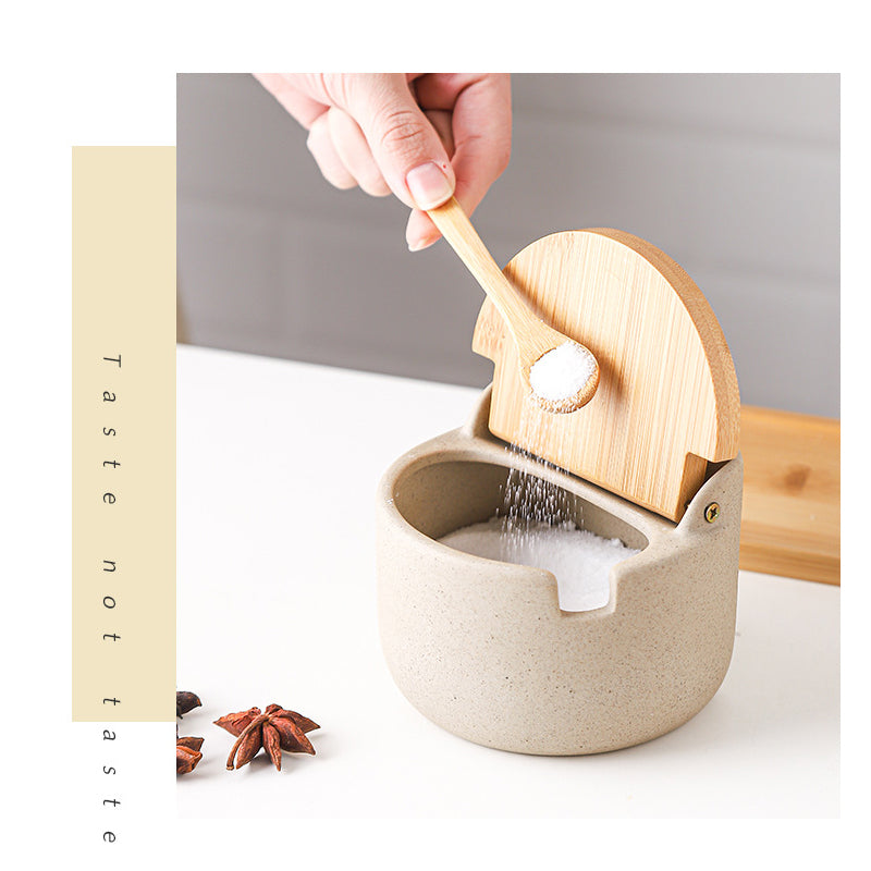 Japanese Ceramic Seasoning Jar Set with Bamboo Lid