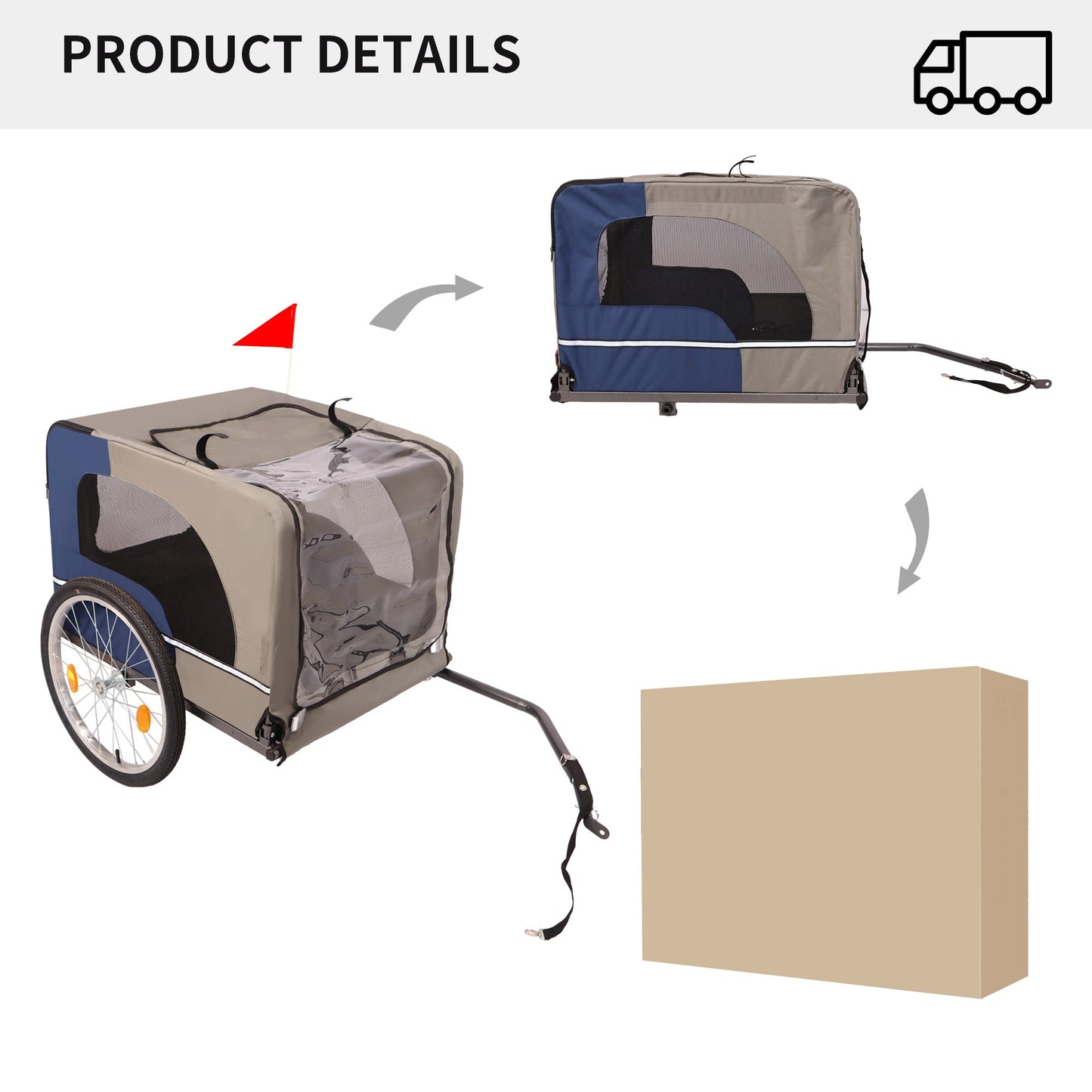 Tangkula Dog Bike Trailer Breathable Mesh Dog Cart with 3 Entrances Safety Flag 8 Reflectors - Korvel