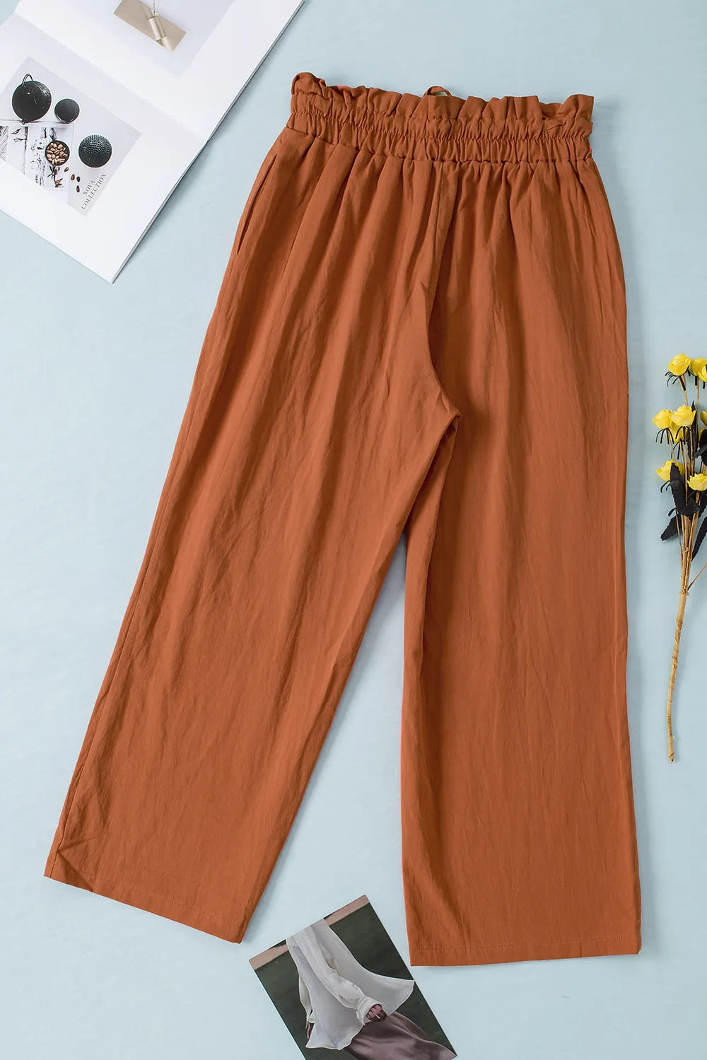 Drawstring Paperbag Waist Wide Leg Pants - Korvel