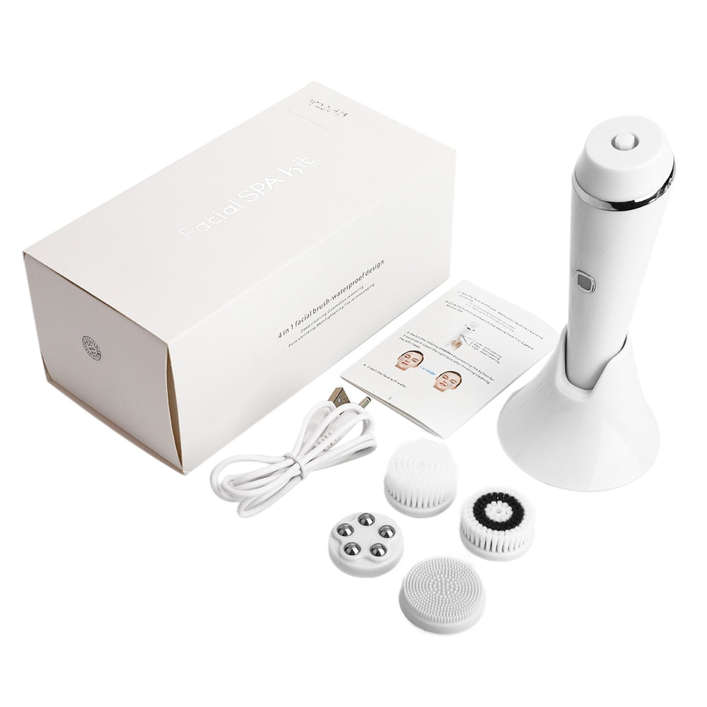 4 IN 1 Electric Face Deep Cleansing Brush Spin Pore Cleaner Face Wash Machine Makeup Remove Waterproof Facial Massager Skin Care - Korvel