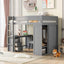Wood Full Size Loft Bed with Wardrobes and 2-Drawer Desk with Cabinet  Gray - Korvel