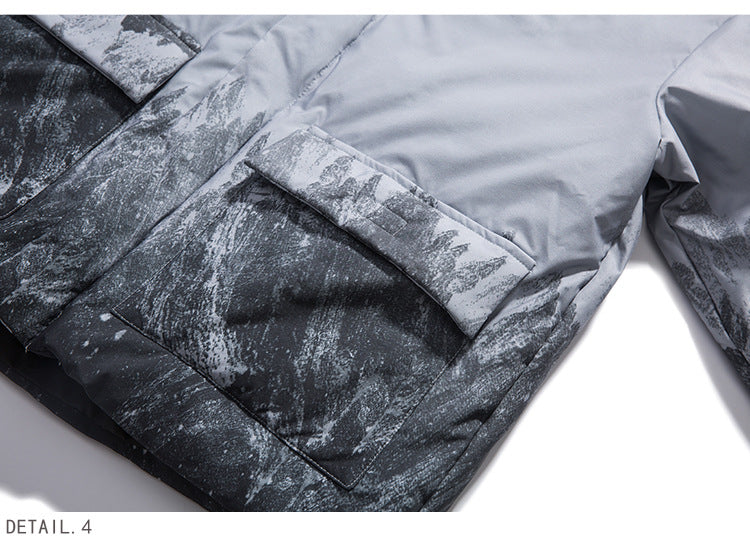 Snow Mountain Print Big Pocket Men's Cotton Jacket