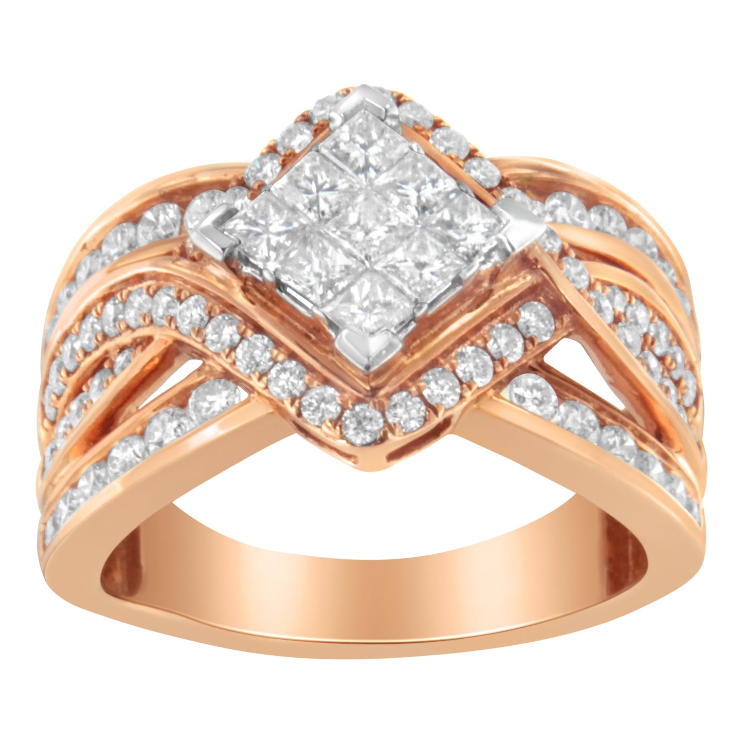 Bague Cocktail Bypass en Diamant et Or Bicolore 10KT