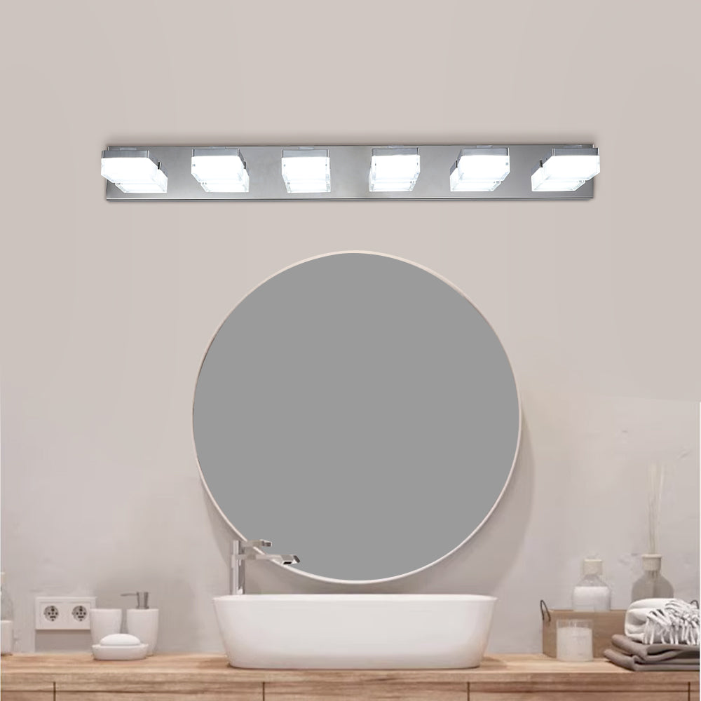 Applique de miroir LED moderne à 6 lumières en chrome
