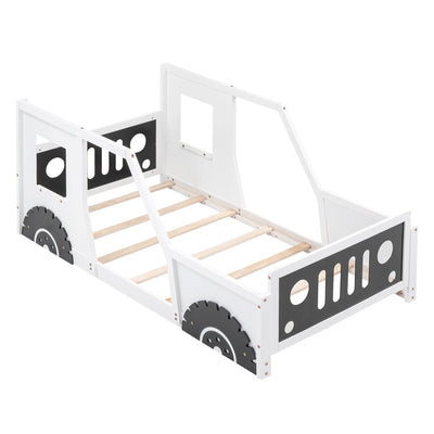 Lit plateforme en forme de voiture classique taille twin avec roues - Blanc