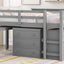 Low Study Full Loft Bed with Cabinet Shelves and Rolling Portable Desk Multiple Functions Bed- Gray - Korvel