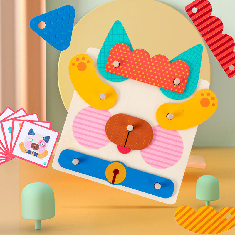 Wooden Creative Animal Puzzle Building Blocks Fun Face Changing 3D Puzzle Fun Kindergarten Puzzle Toy - Korvel