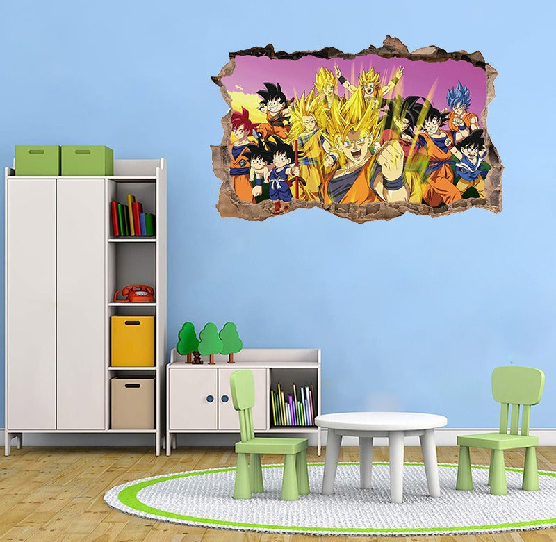 Sticker de pared 3D de anime de dibujos animados Dragon Ball para habitaciones infantiles