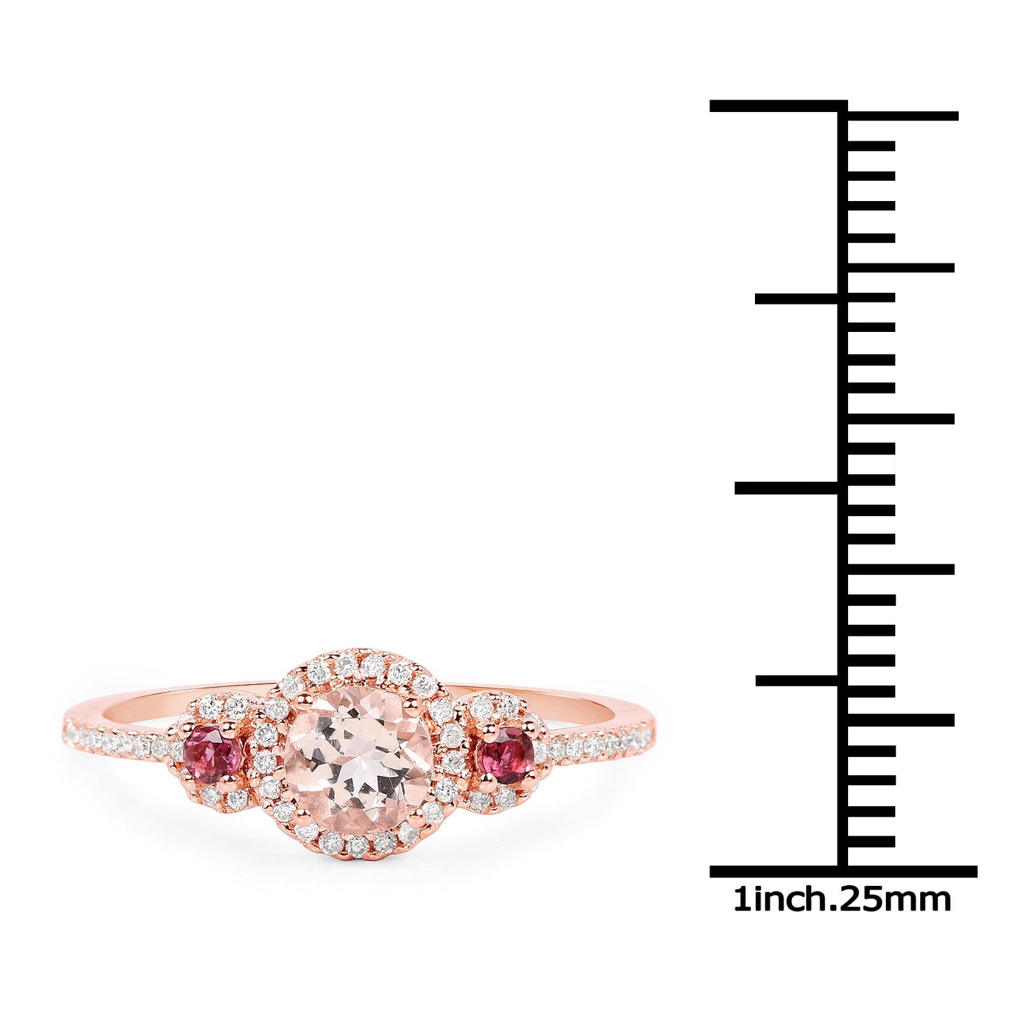 Bague en or rose 14K avec morganite de 0,63 carat, tourmaline rose et diamant