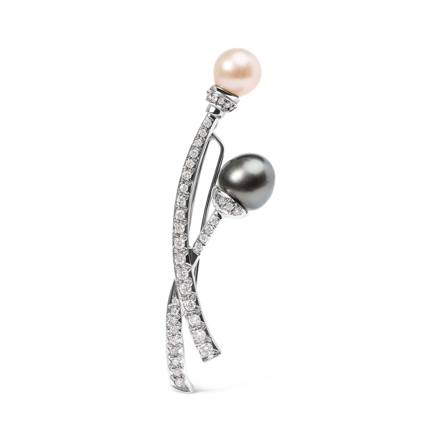 Broche Pin de Diamante y Perla del Mar del Sur Cultivada en Oro Blanco de 18K