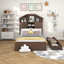 Twin Size Wood Platform Bed with House-shaped Storage Headboard and 2 Drawers Walnut - Korvel