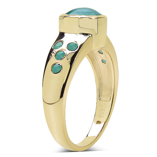 Anillo de Esmeralda y Diamante Bañado en Oro Amarillo de 14K
