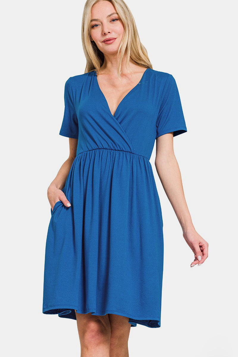 Chic Zenana Surplice Short Sleeve Dress for Effortless Style - Korvel