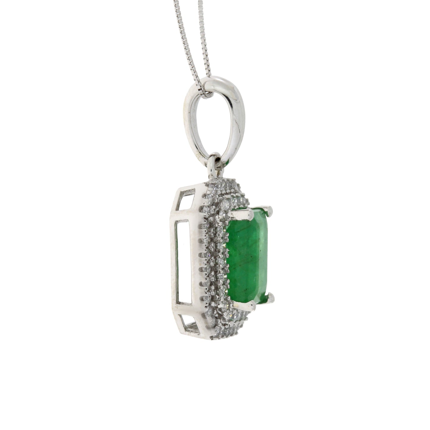 Pendentif en émeraude et diamant de 1,08 ct en or blanc 14KT
