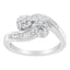 14K White Gold Round and Baguette Diamond Bypass Ring - Size 6