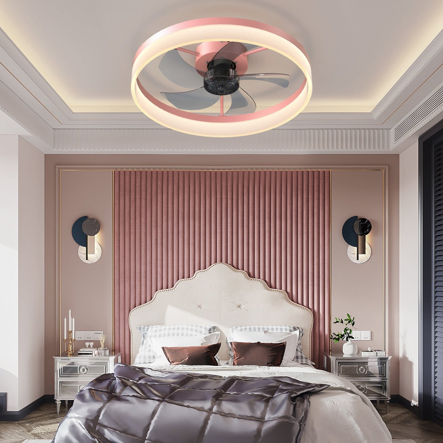 Ceiling Fans with Lights Dimmable LED Embedded installation of thin modern ceiling fans(Pink) - Korvel