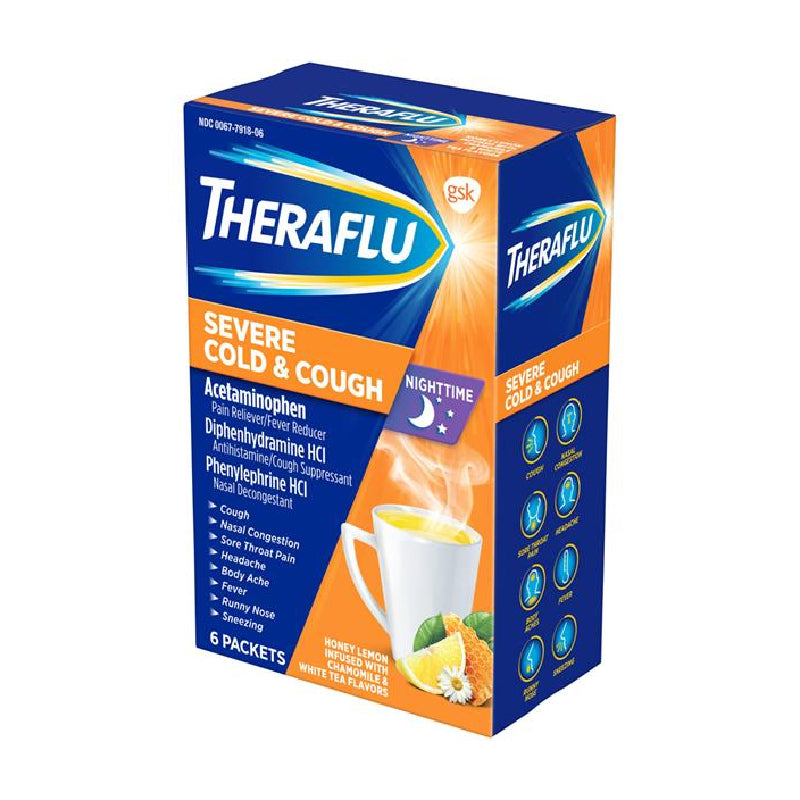 Theraflu Poudre pour le Rhume et la Toux de Nuit - Miel, Citron et Camomille